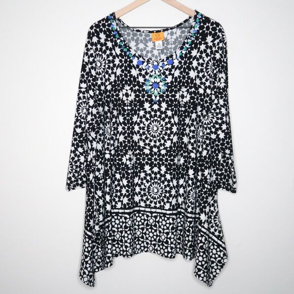 Ruby Rd. Tops - Ruby Rd. Womens Stretch Top Plus Size 2x Black White Geometric Embellished Flowy